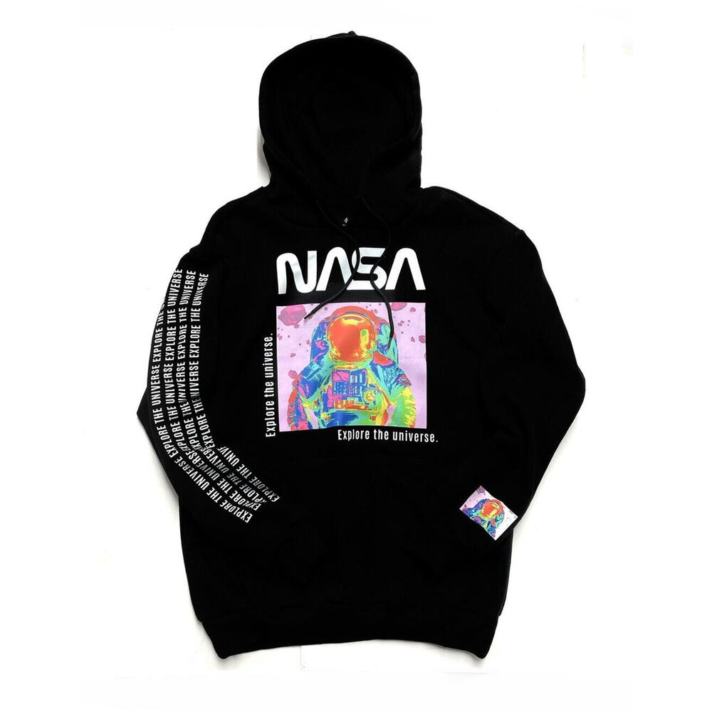 NASA Hoodie Neon Rainbow Hot Pink Size L Large Mens Womens Helmet Hyper Space